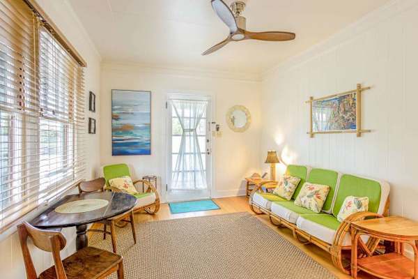 Relax in Cottage B's inviting living room after unforgettable island adventures together