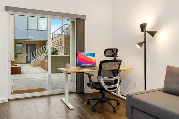 Work remotely or set up a quiet place to read. Includes desk and convertible seating.