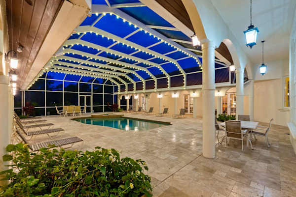 Pool area with beautiful lights