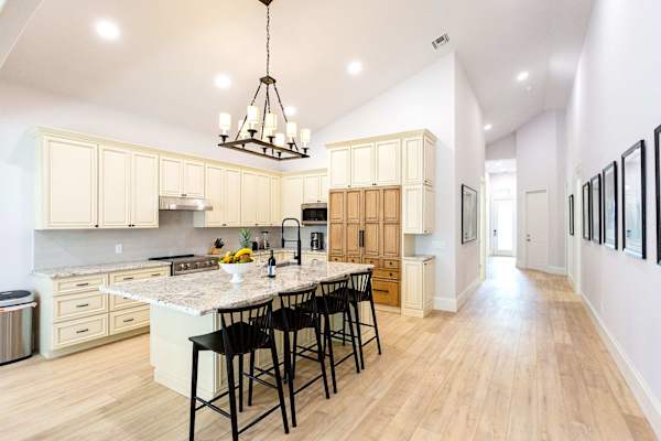 Open kitchen with premium upscale appliances.