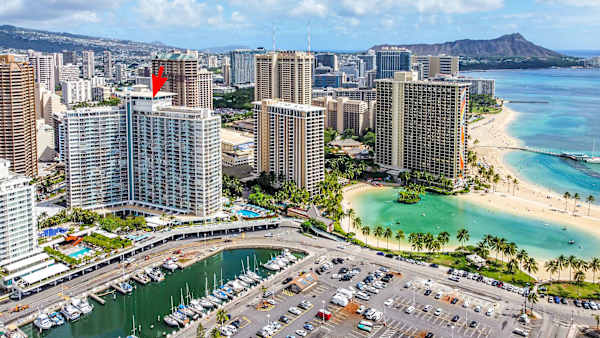 The stunning, expansive views of the Ala Wai Yacht Harbor and the Pacific Ocean from your balcony!