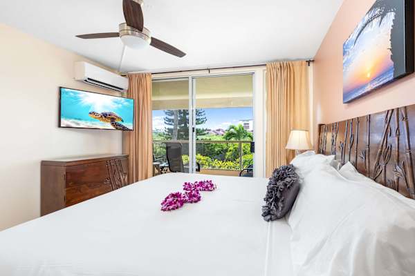 Your king bedroom has a split AC, a 42" TV, and easy access to the balcony.