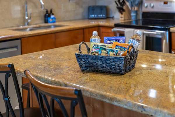 Enjoy this simple but thoughtful complimentary snack basket to welcome your stay