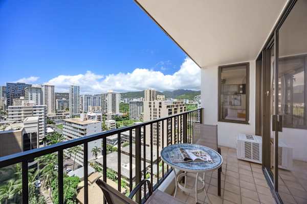 Have a sip of your morning coffee from your balcony while enjoying the city and mountain views