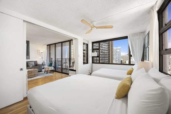 Your bedroom is separated from the living area by a sliding door