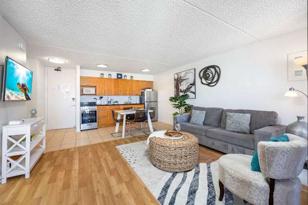 Relax in your living area and watch your favorite shows