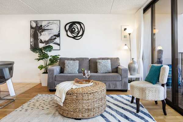 Living room with a sleeper sofa and smart TV
