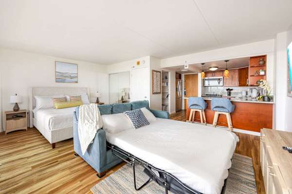 Your studio also comes with a pull-out sleeper sofa for your relaxation