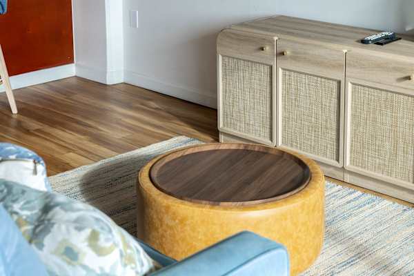 Check out this modern round center table showcasing a mix of utility and aesthetics.