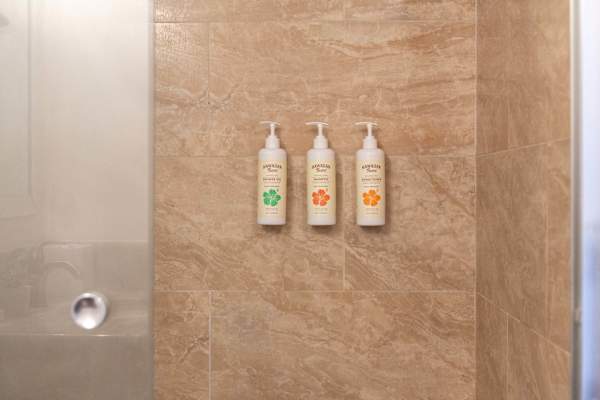 Toiletries and bathroom essentials are also provided for guests' convenience.