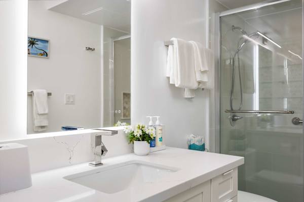 Refresh in your bathroom with vanity and walk-in shower!