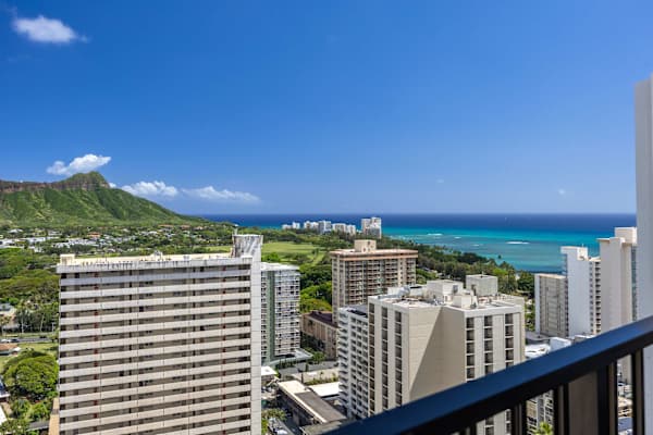 Majestic view of Diamond Head Mountain and the ocean from your balcony