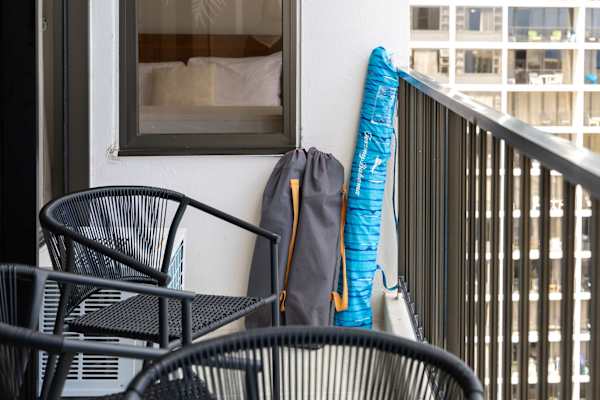 We provide 2 beach chairs and a beach umbrella ready for your beach days!