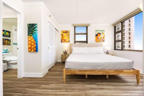 Relax in your bedroom with a king-size bed and great ocean views.