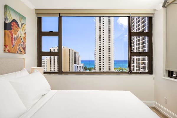 Relax in your bedroom with a king-size bed and great ocean views.