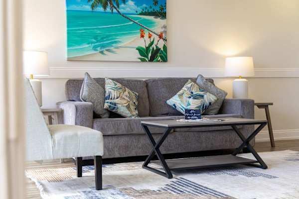 The living area has a pull-out sleeper sofa perfect for relaxation after a day of adventure!