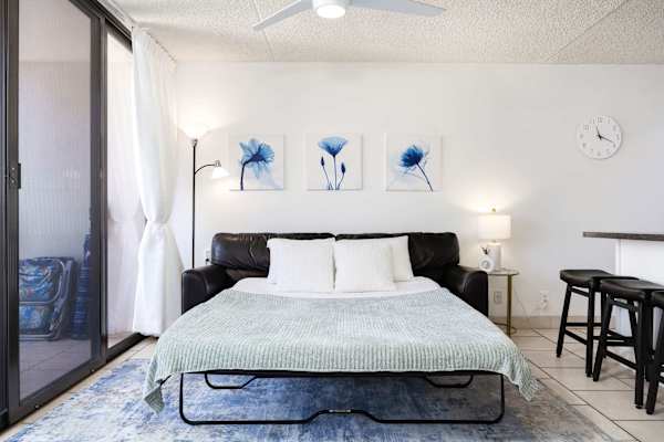 The living room has a sleeper sofa for your relaxation.