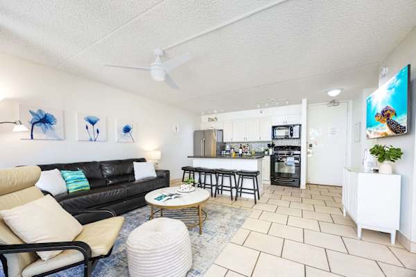 Your living area has a sleeper sofa and a 55" Smart TV!