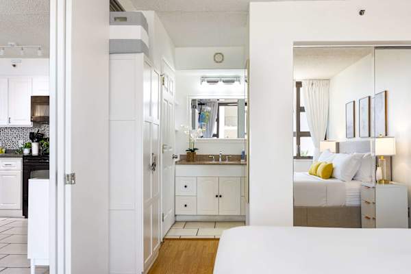 Your bedroom has easy access to the bathroom