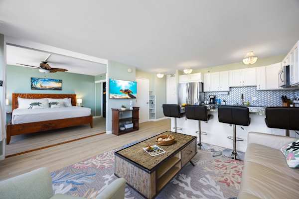 Your living area and bedroom are separated by a sliding door.