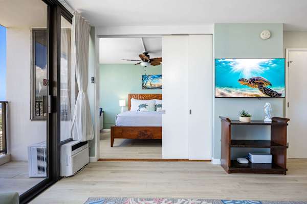Your bedroom is separated from your living area by a sliding door.
