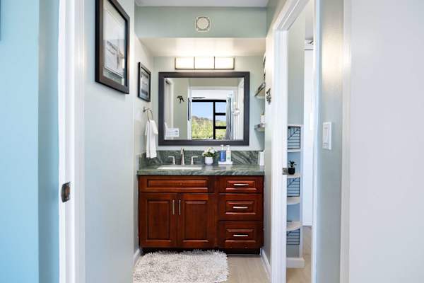 Your bedroom has easy access to the bathroom.