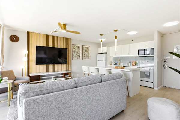 Your living area has a pull-out sleeper sofa and a 65" Roku smart TV! 