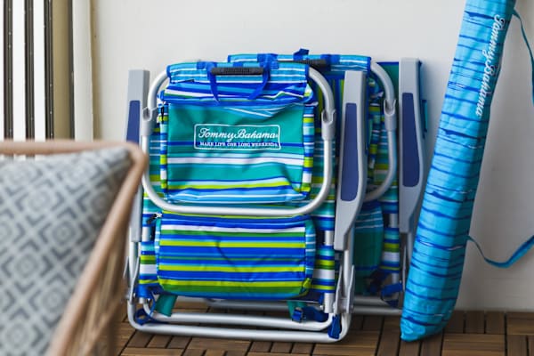 We provide 2 beach chairs, a beach mat, and a beach umbrella for your beach adventures.