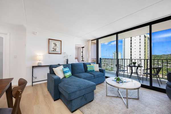Your living area has a sectional sofa perfect for relaxing after a day in the sun!