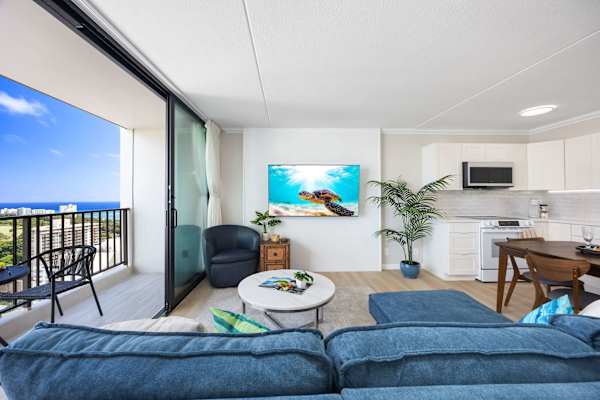 Watch your favorite shows from your 65" smart tv in the living area.