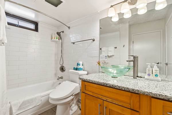 Your full bathroom has a tub and a shower combo