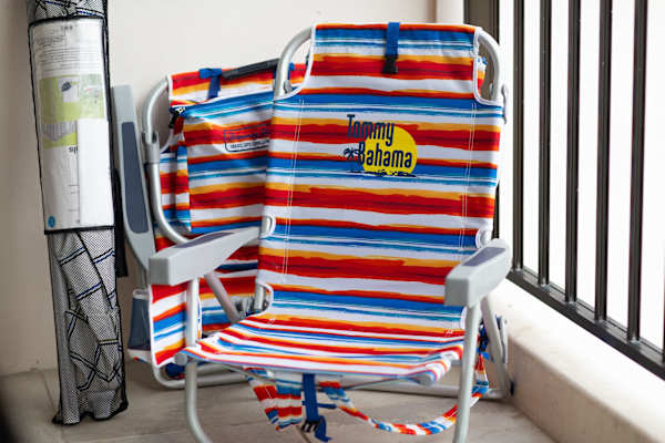 We provide 2 beach chairs, a beach umbrella, and a beach mat for your beach adventures