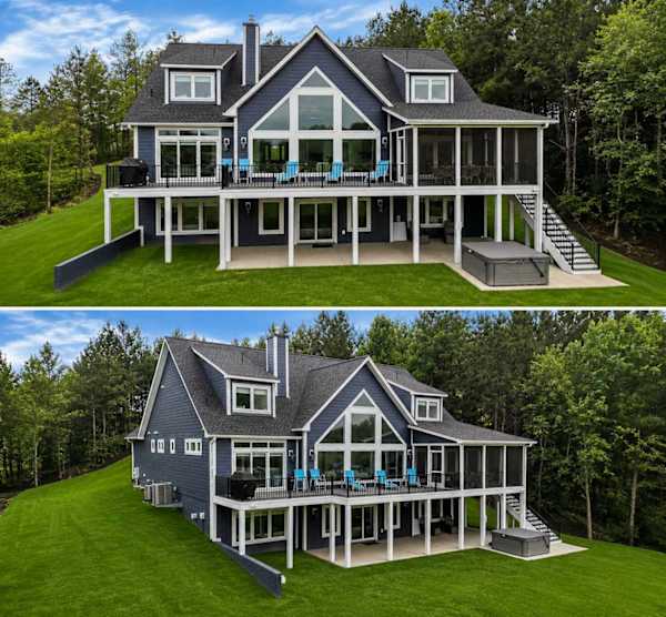 Blueberry Bay is a newly built custom lakefront retreat featuring six master suites for the ultimate group getaway. The private lower level, with its own kitchen and coffee bar, creates a separate space perfect for large groups or extended families.