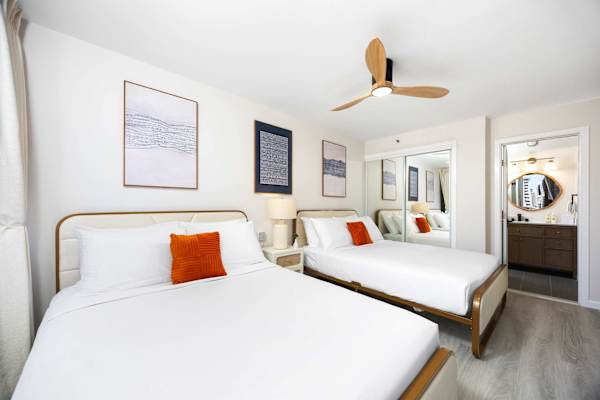 Your bedroom has 2 queen-size beds plus easy access to the bathroom