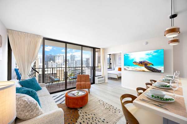 Enjoy movie time on your 70" smart TV in the living area