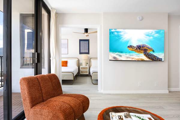 Your living area and bedroom are separated by a sliding door
