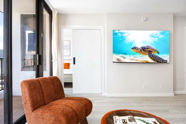 When the sliding door is closed, you have your privacy both in the living and bedroom areas