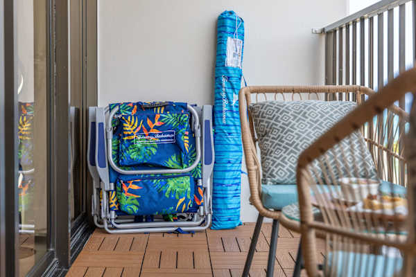 We provide 2 beach chairs, a beach umbrella, and a beach mat for your beach activities