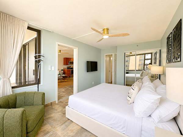 Your bedroom is separated from the living area by a sliding door