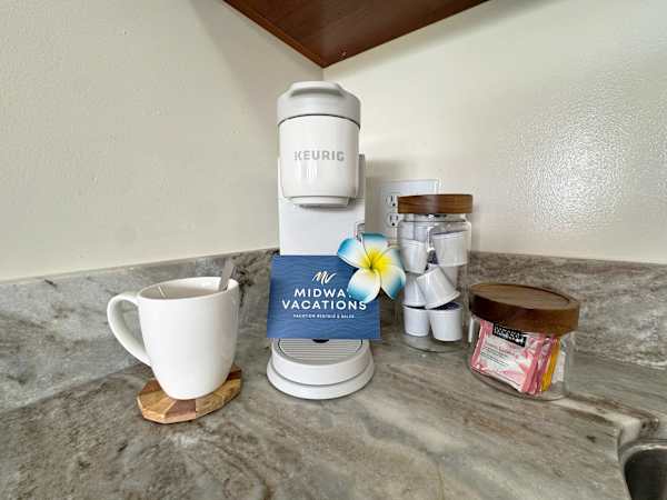 Prepare your morning coffee in your designated coffee station in the kitchen