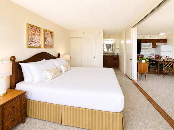 Your bedroom is separated from the living area by a sliding door