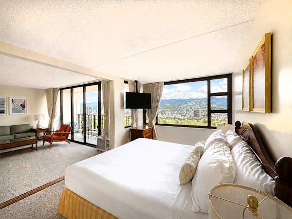 Your bedroom has a king bed and great mountain views