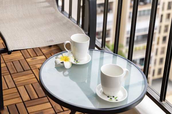 Enjoy your morning coffee or evening cocktails from your balcony