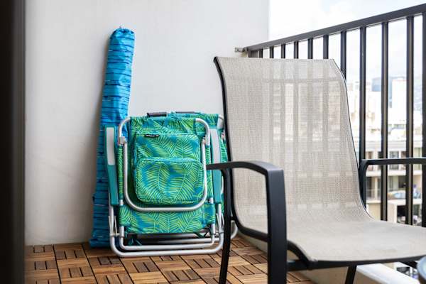 We provide 2 beach chairs, a beach mat, and a beach umbrella for your beach time!