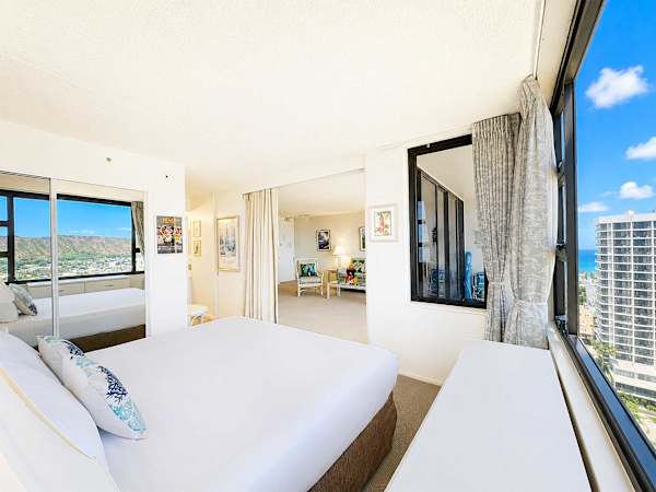 Your bedroom is separated from the living area by a blackout curtain