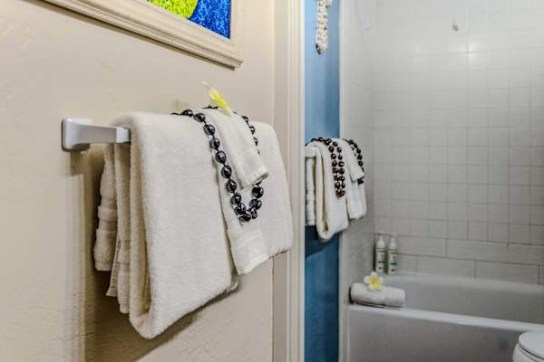Fresh towels and a full bathtub for your comfort.