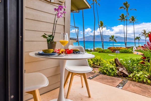Private ground-floor lanai with peaceful ocean views