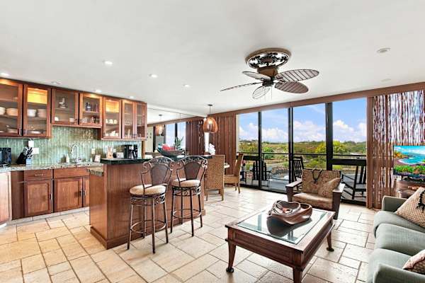 Open Kitchen with Bar Seating and Ocean Views