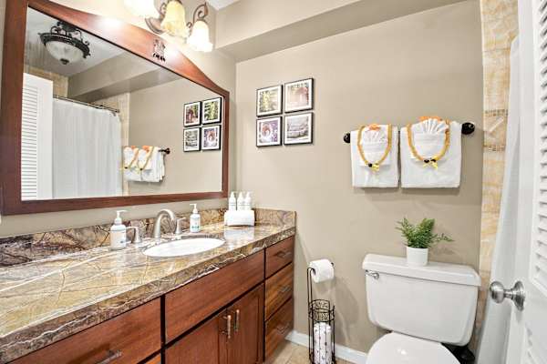 Main Bathroom with Vanity and Toilet Area
