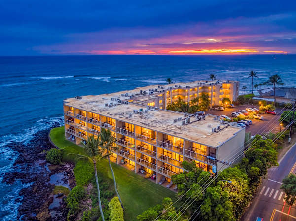 Aerial Sunset View of Oceanfront Building